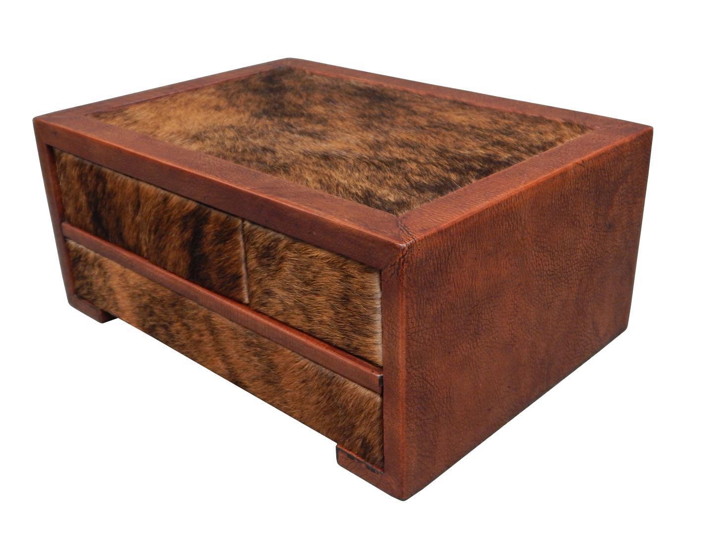 leather box with cowhide real brindle